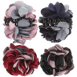 lot 14345 image: Lurrose 4Pcs Ribbon Hair Claws Large Claw Clamps Rose Flower Bow Jaw Hair Clip Barrette Ponytail Holders for Girls Women