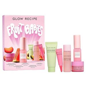 lot 14348 image: Glow Recipe Fruit Babies Skincare Kit - Gift Set with Ceramide Facial Cleanser  BHA Toner  Vitamin C Eye Cream  Hyaluronic Acid Cream  Niacinamide Dew Drops (5 Count)