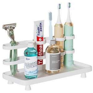 lot 14350 image: YOOLENS Electric Toothbrush Holder for Bathroom Countertop 5 Metal Slots Toothpaste Razor Mouthwash Organizer, White