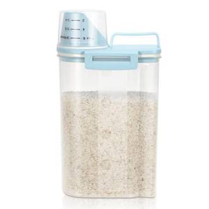 lot 14359 image: TBMax Rice Storage container 4 Lbs, Small Rice Dispenser with Measuring Cup, Blue Cereal Containers Flour Bin, Kitchen Food Storage Container and Pantry Organizers, Pet Dog Cat Food Dispenser