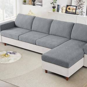 lot 14361 image: Ruaozz Couch Cushion Covers for Sectional Sofa Stretch Seat Cushion Covers Washable Sofa Slipcovers for L Shaped Soft Furniture Protector Pet Friendly (3 PC Seat  1 PC Chaise Cover, Light Grey)
