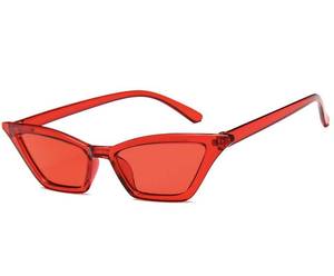 lot 14366 image: W&Y YING Retro Vintage Tiny Lens Frame Skinny Cat Eye Sunglasses for Women Colorful Mini Narrow Cateye Small Sunglasses (red)