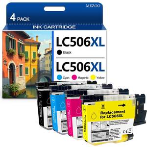lot 14374 image: LC506XL Ink Cartridge High Yield Replacement for Brother LC506XL LC506 Ink Cartridges Compatible for Brother INKvestment MFC-J4355DW MFC-J4555DW MFC-J4557DW Printer(4-Pack,BlackCyanMagentaYellow)