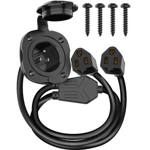 lot 14390 image: BEBOBLY 15 Amp AC Port Plug, 125V Power Inlet Socket with Waterproof Cover & Integrated Dual 18 Extension Cord, 2 Pole 3-Wire NEMA 5-15 Flanged Generator Inlet Plug for RV Boat Electrical Connections