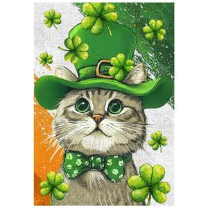 lot 14391 image: Great Jigsaw Puzzles for Adults 300 Pieces St. Patricks Day Cat with Green Hat Puzzles for Adults Toys Gift Family Decoration Kids Puzzle