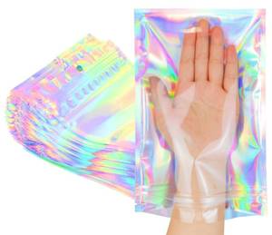 lot 14398 image: Trunple Smell Proof Bags & Resealable Foil Pouch Mylar Sample Bag Great for Party Favor Food Storage (Holographic Color) (50pcs-6x9 inch)