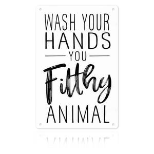 lot 14407 image: Funny Bathroom Wall Decor Metal Sign - Wash Your Hands You Filthy Animal, Humor Quote Gifts for Guest Bath & Office Restroom 8x12 Inches (702)