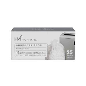 lot 14422 image: Highmark Shredder Bags, 1 mil, 15 Gallons, Clear, Box Of 25, DP00704