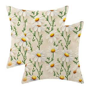 lot 14435 image: Floral Pillow Covers 18x18 Pack of 2 White Beige Daisy Flower Throw Pillow Cover,Summer Spring Holiday Decorative Floral Pillowcase Decorative Linen Cushion Case for Home Sofa Outdoor
