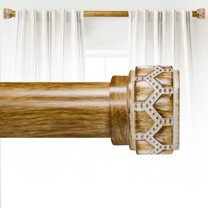 lot 15337 image: Wood Curtain Rods for Windows 48 to 84 Inch(4-7ft), 1 Inch Diameter Heavy Duty Curtain Rod, Adjustable Decorative Drapery Poles with Carved Round Boho Finials For bedroom & livingroom