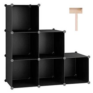lot 15341 image: C&AHOME 6-Cube Storage Organizer, Stackable Storage Cubes Shelves, Portable Bookshelf, Plastic Clothing Storage Closet Organizer, DIY Modular Shelving Units for Wardrobe, Home, Black
