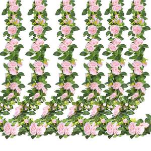 lot 15345 image: Sggvecsy 6Pcs 46.5Ft Artificial Rose Vine Fake Flower Garland Floral Garland Faux Silk Hanging Vine Rose Ivy Vines for Wedding Arch Party Wall Garden Ceremony Background Outdoor Decor (Pink)