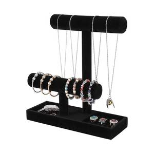 lot 15346 image: ByKen Necklace Holder,Bracelet Holder,Jewelry Organizer Stand with Earrings Rings Tray,Jewelry Holder for Scrunchie Watches (Black Velvet)