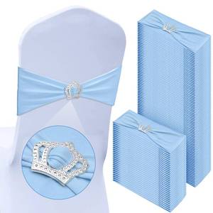 lot 15350 image: VitalCozy 100 Pcs Spandex Chair Sashes with Crown Buckle Slider Stretch Chair Bands Cover Ties for Wedding, Banquet, Gala, Corporate Event, Birthday Party, Baby Shower(Sky Blue)