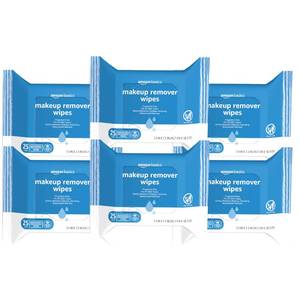lot 15352 image: Amazon Basics Makeup Remover Wipes, Formulated without Fragrance and Alcohol-Free, Gentle Cleansing, Removes Waterproof Mascara, Dermatologist Tested, 25 Count, Pack of 6