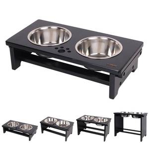 lot 16022 image: HTB Elevated Dog Bowls, Raised Dog Bowl Stand with 2 Stainless Steel Bowls, Elevated Raised Dog Bowls for Large Medium Small Sized Dogs- Black Small