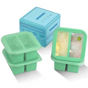 lot 16025 image: Silicone Freezer Tray with Lid 4 Pack Silicone Freezer Molds Ice Cube Tray Makes 8 Perfect 1 Cup Portions Soup Cubes Meal Prep Containers- Oven & Dishwasher Safe
