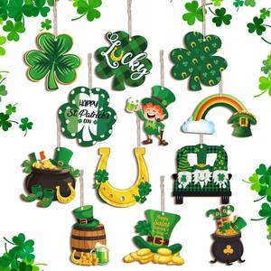 lot 16026 image: Yulejo St. Patricks Day Decorations Wooden Shamrock Ornaments Good Luck Clover Hanging Ornament Craft for Tree Shamrock 12 Styles Irish Saint Patricks Day Tree Hanging Decorations(24 Pieces)