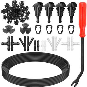 lot 16034 image: 52 in 1 Windshield Washer Nozzles Kit, Replacement for Chrysler, Dodge, Jeep, Ram - 4 Sprayer Nozzles, 157 Inch Fluid Hose, 12 Hose Connectors, 30 Hood Retainers