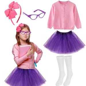 lot 16041 image: JcHrmers Cartoon Cosplay Outfit Including Pink Bow Headband Purple Tutu Skirt Socks Glasses for World Book Day Dress Up Supplies Size 140