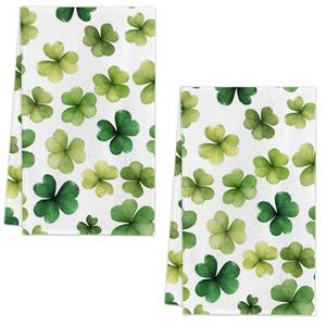 lot 16072 image: FUTBU Happy Saint Patricks Kitchen Towels, St Patricks Shamrocks Dish Towels Set of 2 for Bathroom Decorations, 18x26 Inch Farmhouse Holiday Spring Decoration