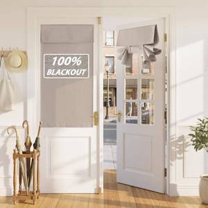 lot 16109 image: RYB HOME 100% Blackout Linen French Door Curtain - Home Decor No Drill Door Curtain for Front Window, Thermal Insulated Privacy Blinds with 2 Adhesive Tapes, W 26 x L 40, 1 Panel, Sand