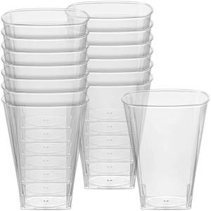 lot 16112 image: Clear Square Plastic Cups - 10 oz. (Pack of 14) - Elegant & Reusable Party Drinkware for Special Occasions, Gatherings, and Home Dining
