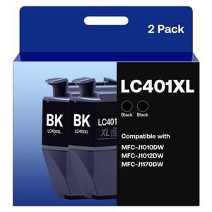 lot 16121 image: LC401XL Black Ink Cartridges Compatible for Brother LC401 LC401XL High Yield Work with Brother MFC-J1012DW MFC-J1170DW MFC-J1010DW Printer (2 Black)