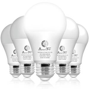lot 16129 image: AmeriTop Dusk to Dawn Light Bulb- 5 Pack, A19 LED Sensor Light Bulbs Automatic OnOff, 800 Lumen, Energy Efficient 9W(60 Watt Equivalent), E26 Base, IndoorOutdoor Lighting Bulb (5000K Daylight)
