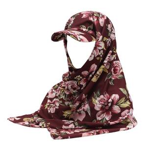lot 16142 image: DLAPL Long Headscarf Hijabs Beanie with Baseball Visor for Muslim Women(Flower Burgundy),One Size