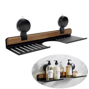 lot 17535 image: AZSRKRBM Over Sink Shelf with Walnut, 15.7 Tool-Free Organizer, Strong Suction Cup Rack with Easy Drainage for Kitchen & Bathroom