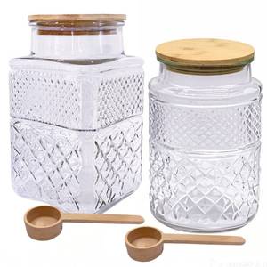lot 17540 image: Viovian 60 OZ Vintage Glass Jar with Lid Wood Spoon Set of 2 Decorative Glass Storage Jars Airtight Lids Clear Canister Container for Food Candy Cookie Sugar Coffee Bean Tea Nuts Snack Dog Treat Vase