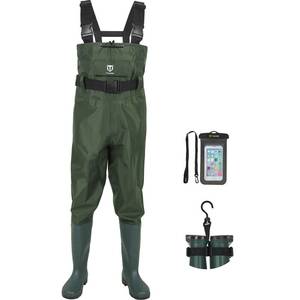 lot 17544 image: TIDEWE Bootfoot Chest Wader, 2-Ply NylonPVC Waterproof Fishing & Hunting Waders with Boot Hanger for Men and Women Green Size 11