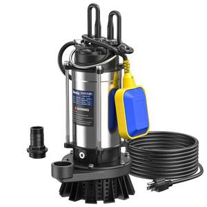 lot 17545 image: Meniio 1HP Submersible Sump & Utility Pump, Stainless Steel Water Pump with Float Switch, High Flow 3670 GPH, 32 ft Max Head, for Basement Drainage, Irrigation, Pool, Garden Pond