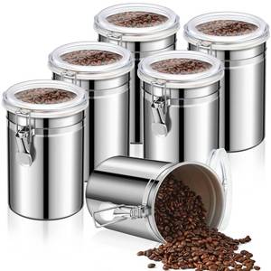 lot 17546 image: Lallisa 3 Pcs Stainless Steel Kitchen Canister 62 fl oz with Airtight Clear Clamp Lid, Metal Food Storage Container Set for Coffee Bean Ground Coffee Flour Sugar Spice Tea Cereal Snack Candy Pantry