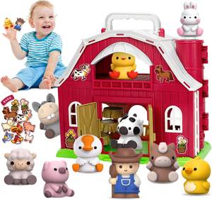 lot 17548 image: Aigybobo Farm Animals Big Barn Toys for 1 2 3 Year Old, Toddler Montessori Learning Toy, Farm Playset with Animal Figures and DIY Stickers, Christmas Birthday Gift for Baby Boys Girls Age 12-18 Months
