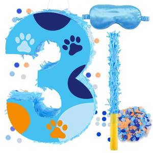lot 17549 image: 16 Inch Number 3 Dog Paw Pinata with 16 Inch Pi�ata Stick Blindfold Confetti for Boy Girl Kids 3rd Birthday Party Decorations (3rd)