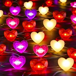 lot 18363 image: ROCEEI 4 Pack Heart String Lights, 39.2 Ft LED Fairy Lights, Battery Operated Romantic Hanging Light for Bedroom, Wall, Window, Wedding, Party Decor(Plastic,30 Bulbs,Mixed Colors)