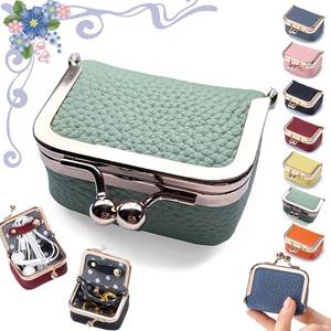 lot 18366 image: Genuine Leather Mini Jewelry Box, Portable Vintage-Inspired Genuine Leather Coin Purse Jewelry Case with Kiss Lock, Mini Travel Ring Box for Women for EarringRingNecklaceBracelet(Green)