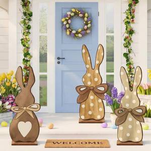 lot 18389 image: Vercraft 3 Pcs Outdoor Easter Decorations for Porch Large Wooden Easter Bunny Porch Sign Rustic Polka Dot Bunny with Bow Spring Party Decor for Front Door Yard Garden, 23.6 Inch