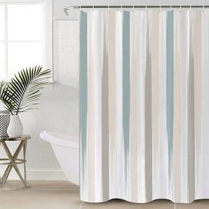 lot 18444 image: Pinroote Teal Beige Brown Shower Curtain, Stall Shower Curtains for BathroomBathtub, Modern Oil Painting Striped Abstract Art Waterproof Fabric Shower Curtain Set with 12 Hooks, Standard 72 x 72