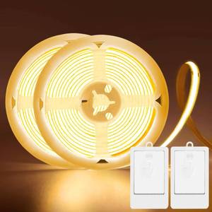 lot 18449 image: BSGlobal 2 Pack COB LED Strip Light Battery Operated, 6.6Ft 640 LED High Bright Strip Lights, Flexible Cuttable Wireless Click Light for Cabinet Wardrobe Kitchen Bedroom - 2700K Warm White