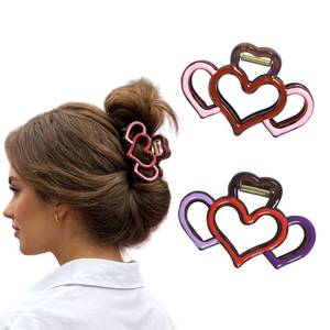 lot 18452 image: 2Pcs Heart Hair Claw Clips Colorful Hollow Out Hearts Shape Design Valentines Hair Clips Strong Hold Large Claw Clips Cute Love Heart Hair Jaw Clip Clamps for Thick Thin Hair Accessories Decoration