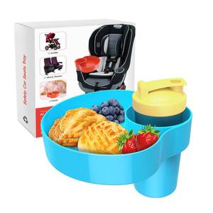 lot 18457 image: Car Seat Snack Tray for Kids Kids Car Travel Tray with Cup Holder, Toddlers Road Trip Essential, Snacks Food Plate for Stroller, SnackTray with a Cup Holder (2, Sky Blue)