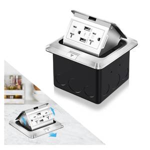 lot 18458 image: Vagueior Pop-Up Floor Box Kit, Waterproof Electrical Outlet Cover Box, Hidden 4.8A USB & 20A Tamper-Resistant Receptacle Outlet with Slow Elastic Damping, UL Certified, Silver