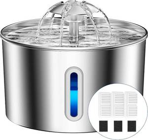 lot 18470 image: Cat Water Fountain Stainless Steel - 74oz2.2L Pet Gift Dog Water Dispenser Automatic Silent Cats Dispenser for Drinking Indoor Metal Kitty Spout Fountains with 3 Filters & 3 Sponges Cat Dogs Gifts