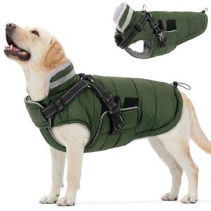 lot 19405 image: Queenmore Winter Dog Jackets for Extra Large Dogs with Harness Built-in, Waterproof Puffer Coat for Large Breed, Pet Snow Jacket for WinterCold Weather - Fleece Easy On Reflective, Green XL