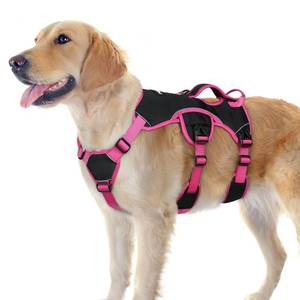 lot 19407 image: rabbitgoo Escape Proof Dog Harness Large Dogs, Soft Padded Full Body Pet Harness, Reflective Adjustable No Pull Vest with Lift Handle and Leash Clip for Walking Hiking Training, Pink & Black, L