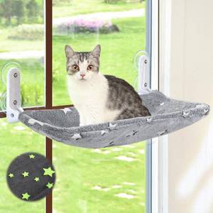 lot 19408 image: Zoratoo Cat Window Perch, Glow in The Dark Cordless Foldable Pet Hammock Bed for Window with Sturdy Metal Frame, Glowing Stars Pattern Resting Seat for Indoor Cats (Stars - L)