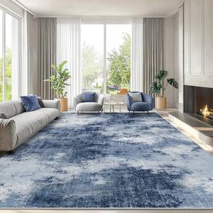 lot 19410 image: AMADA HOMEFURNISHING 9x12 Area Rugs for Living Room, Modern Large Area Rugs with Non-Slip Backing & Low Pile, Neutral Soft Washable Rug for Nursery, Bedroom, Dinning Room, Playroom, Dark Blue